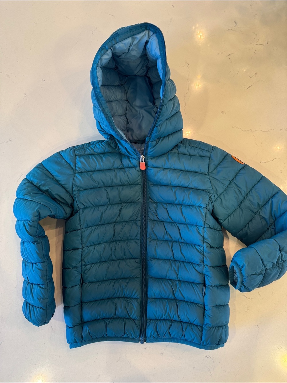 SAVE THE DUCK Kids Teal Blue Hooded Puffer Jacket